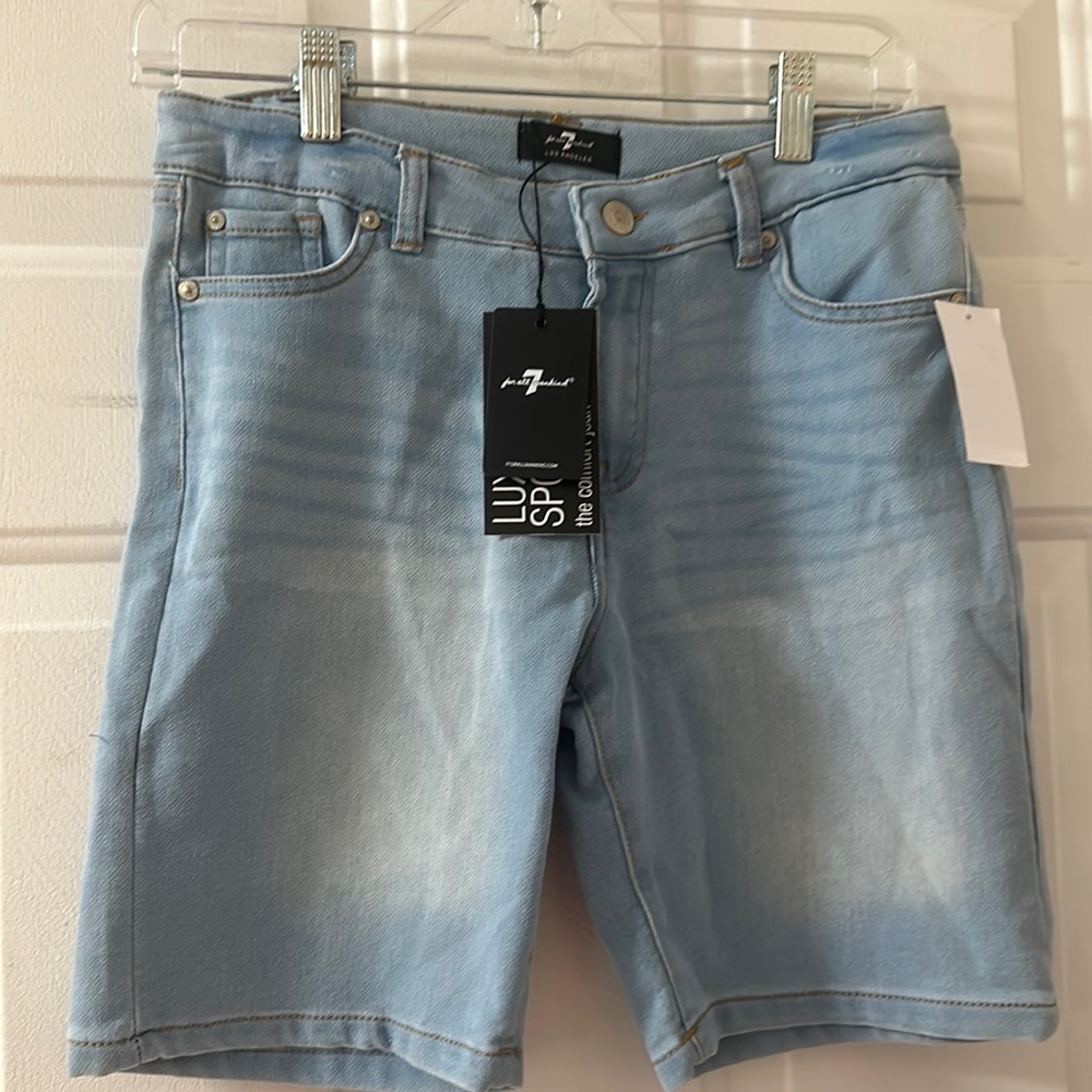 7 FOR ALL MAN KIND LUXE SPORT SHORTS: LIGHT BLUE: NEW WITH TAGS: SIZE 12